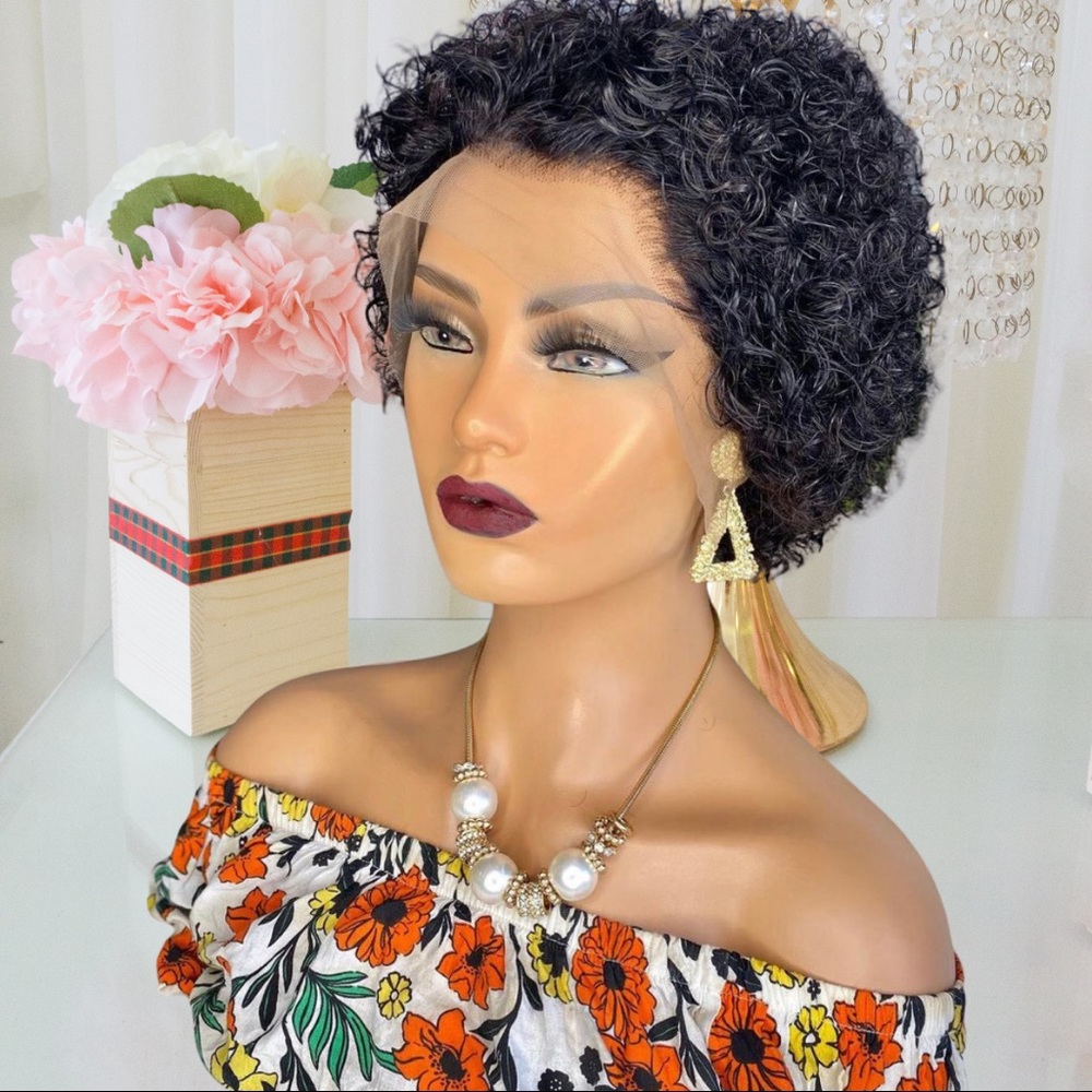 100% Virgin Human Hair Pixie Cut Curly Lace Wig